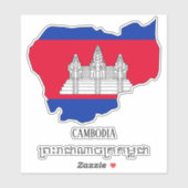 Sticker Cambodge Drapeau Charme Carte Patriotique (Feuille)