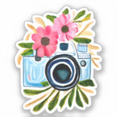 Sticker Caméra d'aquarelle et fleurs mignonnes (Recto)