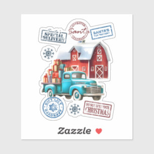Sticker Camion Cadeaux près de Père Noël Atelier
