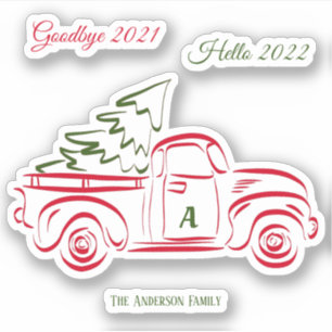 Sticker Camion de Noël rouge Camion de famille Monogramme