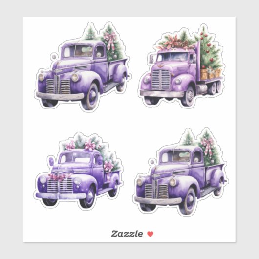 Sticker Camions Vintages violets de Noël (Feuille)