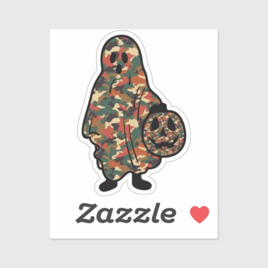 Sticker Camouflage Halloween Ghost avec Citrouille Pail (Feuille)