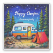 Sticker Camper Camping Blue Green Aquarelle (Devant)