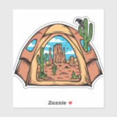 Sticker Camping sous tente dans le désert Cactus Faune (Feuille)