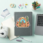Sticker Camping sous tente dans le désert Cactus Faune (Couverture iPad)