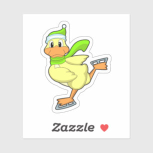 Sticker Canard au patinage sur glace avec patins sur glace