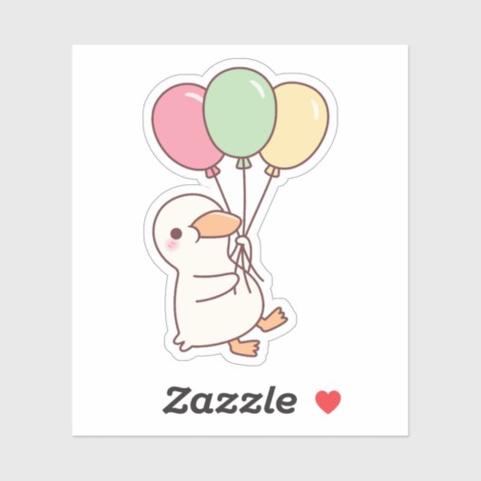 Sticker Canard blanc mignon avec ballons (Feuille)