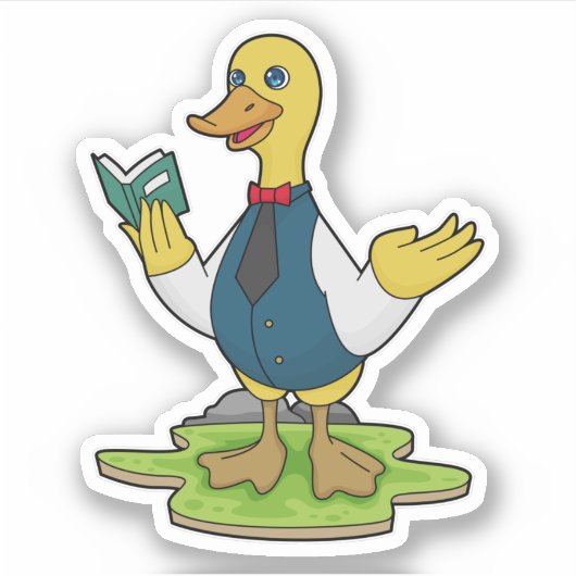 Sticker Canard comme enseignant avec livre (Devant)