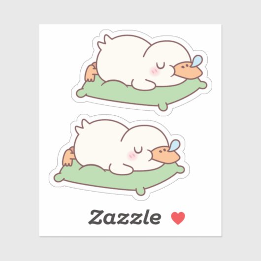 Sticker Canard mignon dormant sur un oreiller (Feuille)