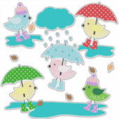Sticker Canards dans la pluie avec parapluies et bottes de (Devant)