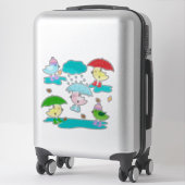 Sticker Canards dans la pluie avec parapluies et bottes de (Sur valise)