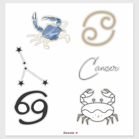 Sticker Cancer l'astrologie crabe anniversaire zodiac or (Feuille)