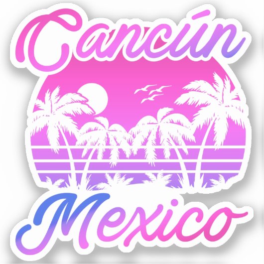 Sticker Cancun Mexique Palm Trees Retro Voyage Souvenirs (Recto)