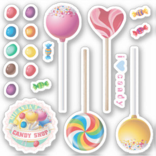 Sticker Candy shop emblème lollipopes gelée fèves bonbons