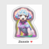 Sticker caniche à fleurs (Feuille)