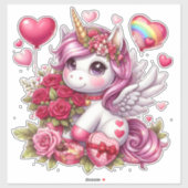 Sticker Canicorne à l'Anime de Saint Valentin (Feuille)