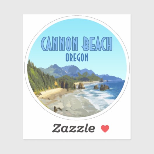 Sticker Cannon Beach Côte de l'Oregon Vintage (Feuille)