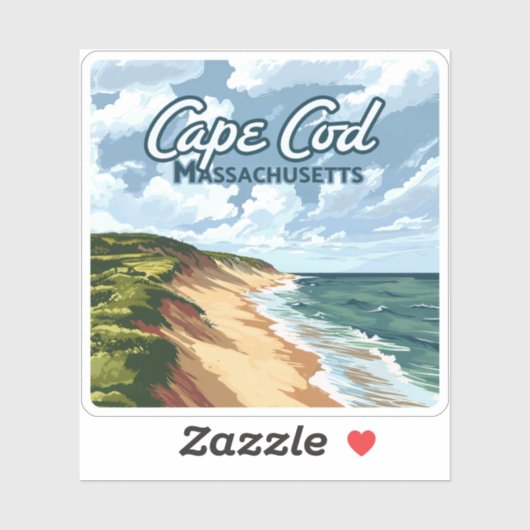 Sticker Cape Cod Beach Mer Massachusetts Bleu (Feuille)