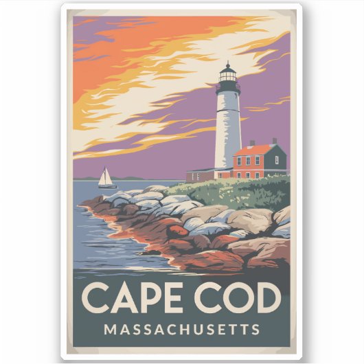 Sticker Cape Cod Massachusetts Illustration Art de Voyage (Devant)