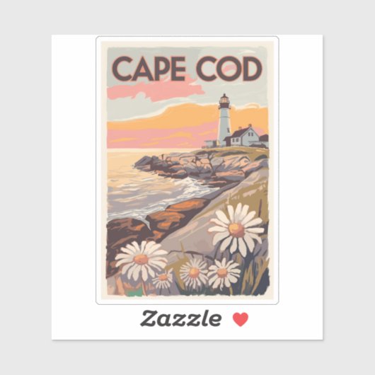 Sticker Cape Cod Massachusetts Peinture Art Voyage Retro (Feuille)