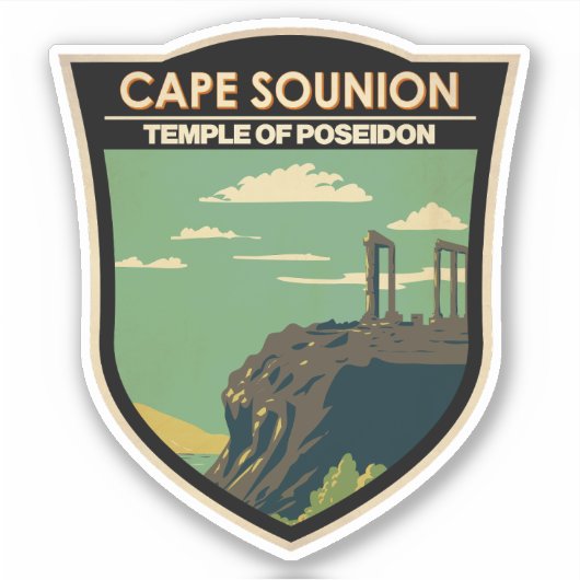 Sticker Cape Sounion Grèce Travel Art Vintage (Devant)