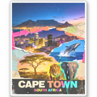 Sticker Cape Town South Africa Mountain Sea Safari Collage