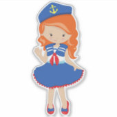 Sticker Capitaine de bateau, Skipper, Cheveux orange, Mign (Devant)