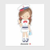 Sticker Capitaine de bateau, Skipper, Mignonne fille, Chev (Feuille)