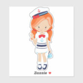 Sticker Capitaine de bateau, Skipper, Mignonne fille, Chev (Feuille)