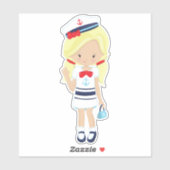 Sticker Capitaine de bateau, Skipper, mignonne fille, chev (Feuille)