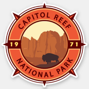 Sticker Capitol Reef National Park Bison Retro Compass