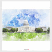 Sticker Capitole des États-Unis à Washington DC Aquarelle (Feuille)