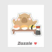Sticker Capybara avec Sushi (Feuille)