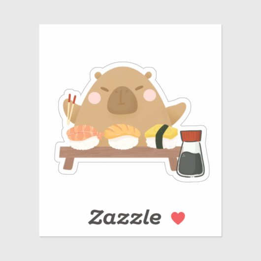 Sticker Capybara avec Sushi (Feuille)