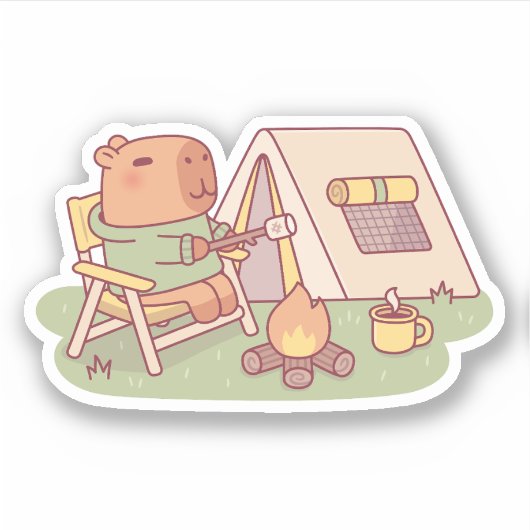Sticker Capybara Cute Toast Marshmallow Au Feu De Campagne (Devant)