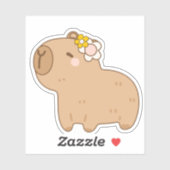 Sticker Capybara de dessin animé mignon avec des fleurs (Feuille)