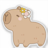 Sticker Capybara de dessin animé mignon avec des fleurs (Devant)