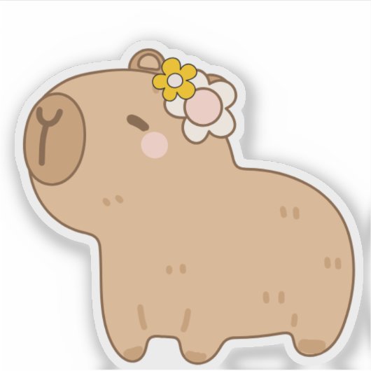 Sticker Capybara de dessin animé mignon avec des fleurs (Devant)