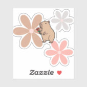 Sticker Capybara Mignon Avec Fleur (Feuille)
