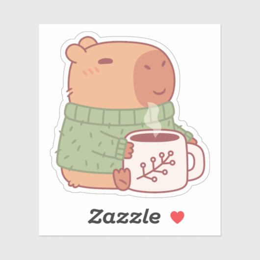 Sticker Capybara Mignon En Pull Avec Café Chaud (Feuille)