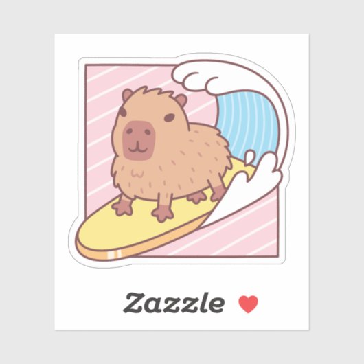 Sticker Capybara mignon faisant du surf sur une planche de (Feuille)