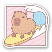 Sticker Capybara mignon faisant du surf sur une planche de (Devant)