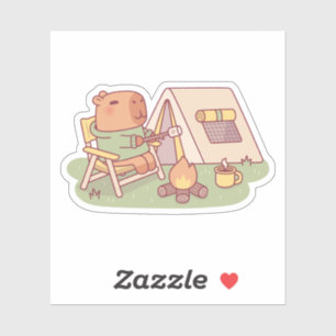 Sticker Capybara Mignon Faisant Griller une Guimauve au Fe
