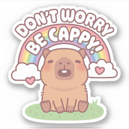 Sticker Capybara mignonne avec arc-en-ciel Ne vous inquiét (Devant)