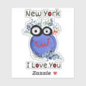 Sticker Caractère Bleu Cute New York Je t'aime (Feuille)