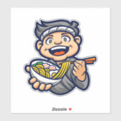 Sticker Caractère de dessin de garçon Ramen (Feuille)