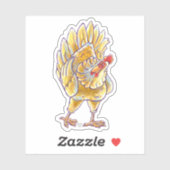 Sticker Caractère de poulet joueuse (Feuille)