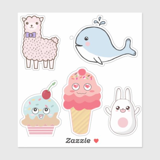 Sticker Caractères Cute Kawaii (Feuille)