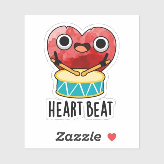 Sticker Cardiaque Beat Funny Heart Drummer Pun (Feuille)