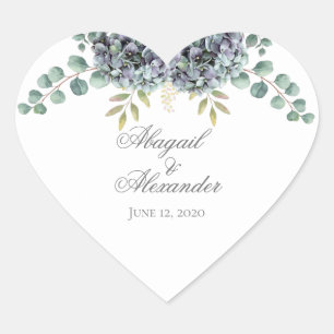 Sticker cardiaque Purplish Hydrangeas Eucalyptus